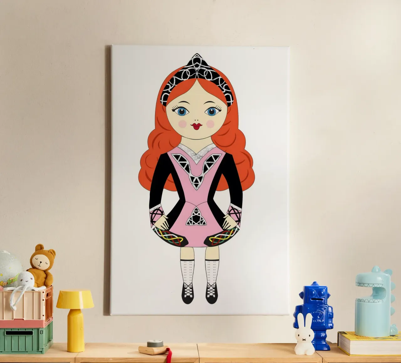 IRISH DANCER IN PINK COSTUME canvas with Floater frame by ARTOMATIC