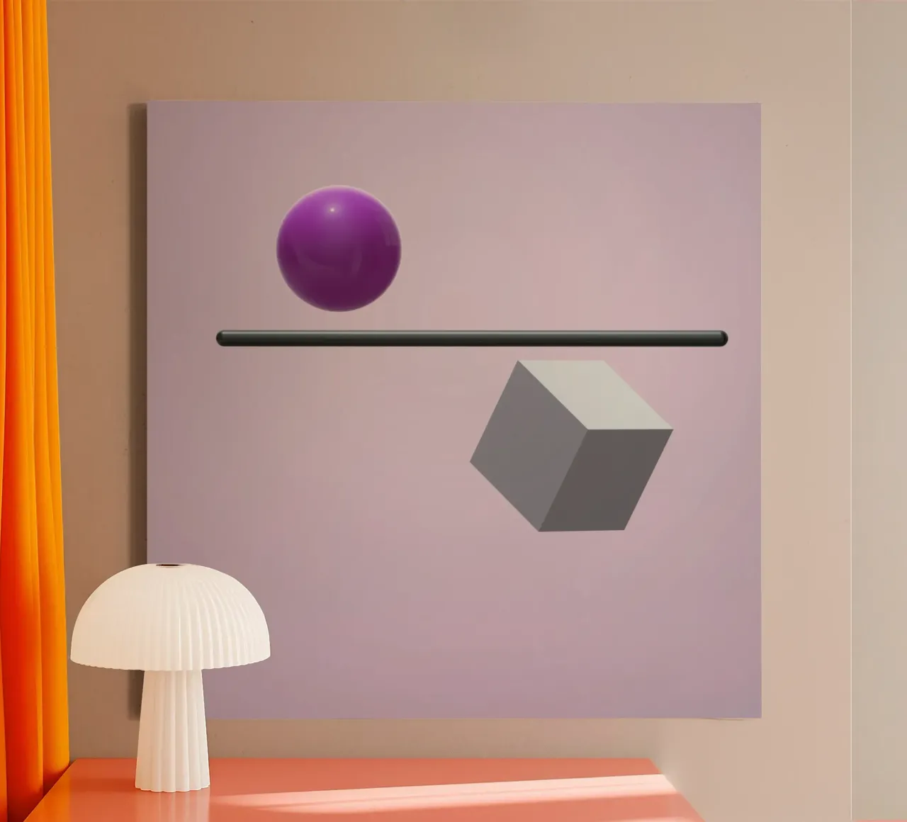 Sphere and cube in balance canvas by BenCoStyle