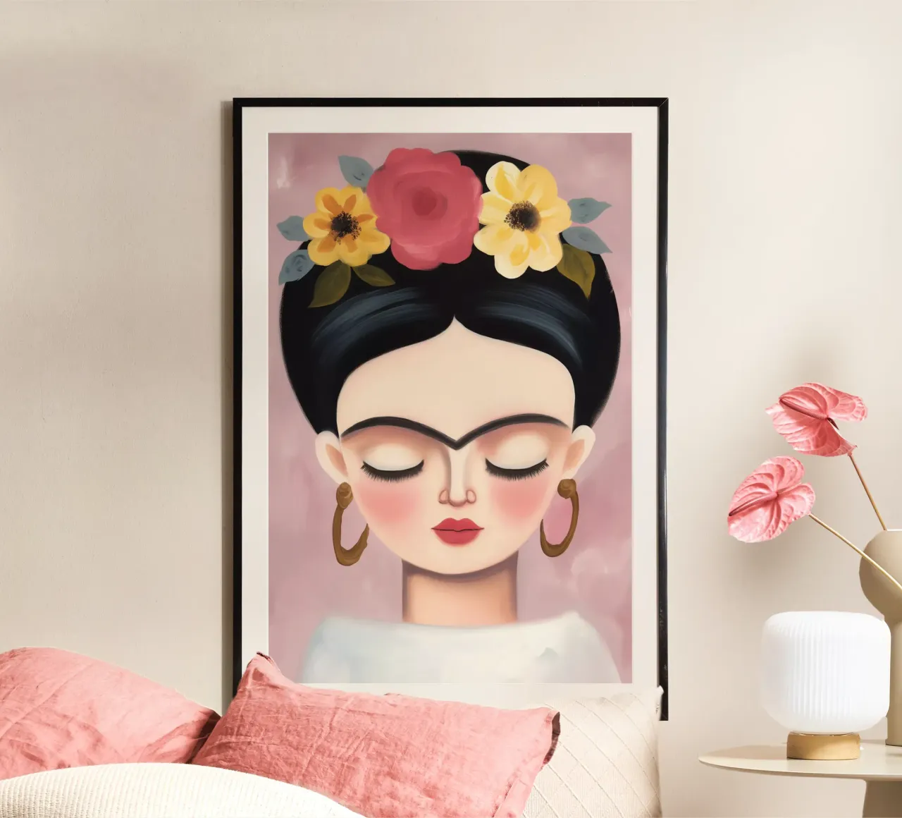 Petite Frida Amour poster avec cadre en bois de Carinaprint