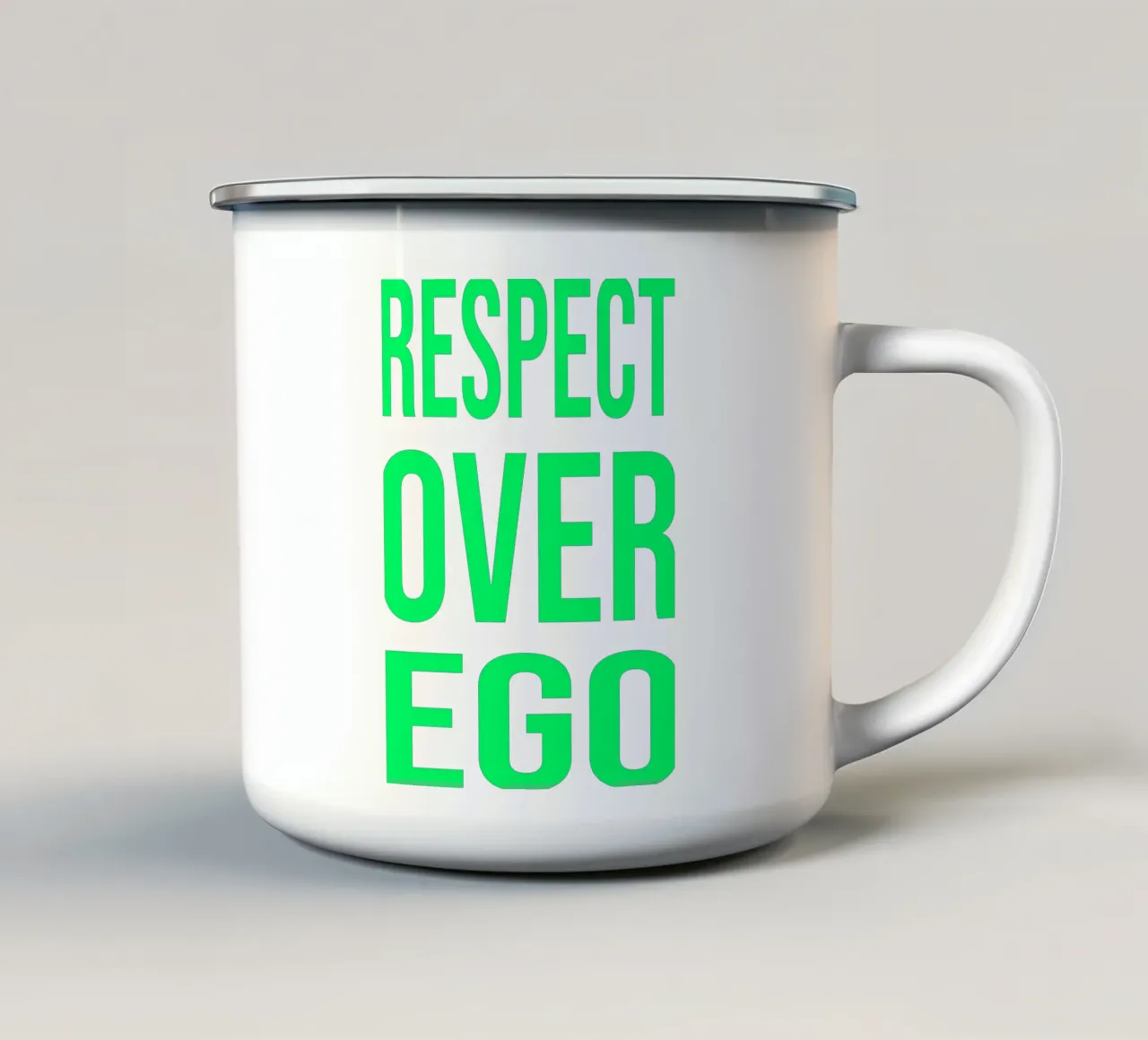 OVER series- bold letters, brave values (5 colors) emaille mok van FRICKE DESIGN