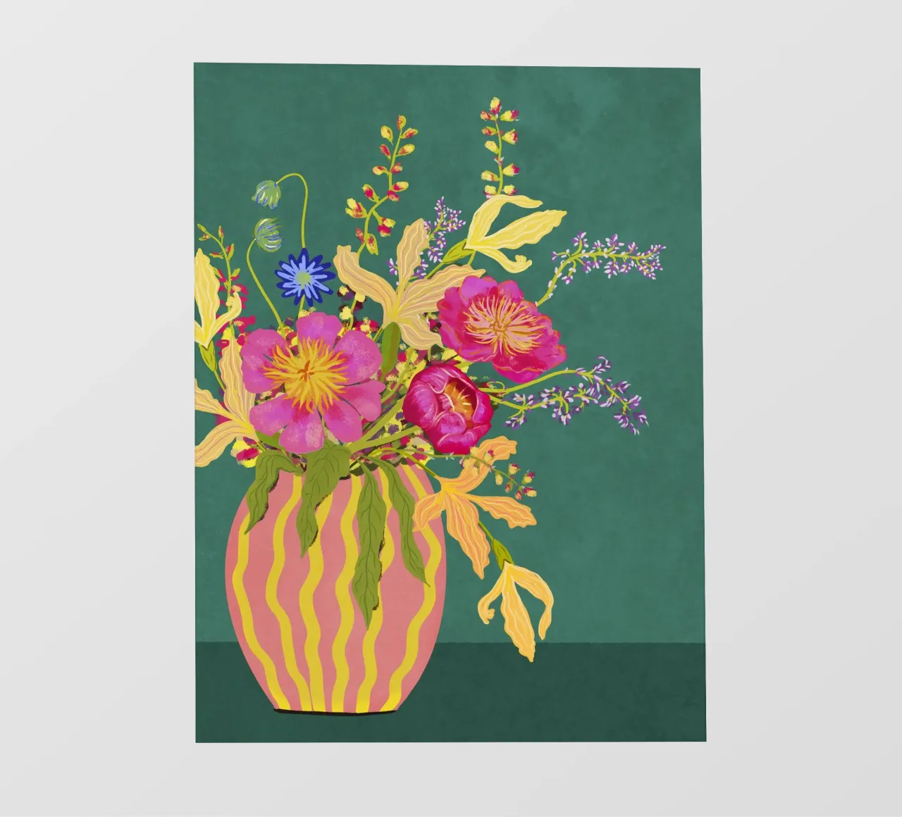 Bouquet di peonie in un vaso a righe telo in pvc da Illustration Raissa Oltmanns