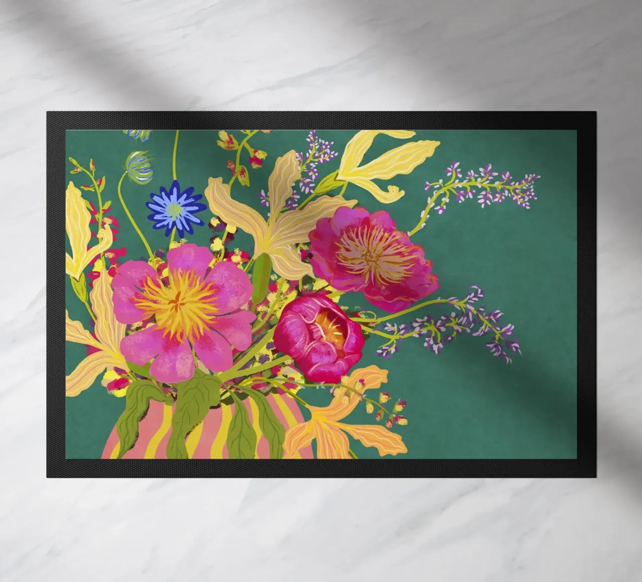 Bouquet di peonie in un vaso a righe zerbino da Illustration Raissa Oltmanns