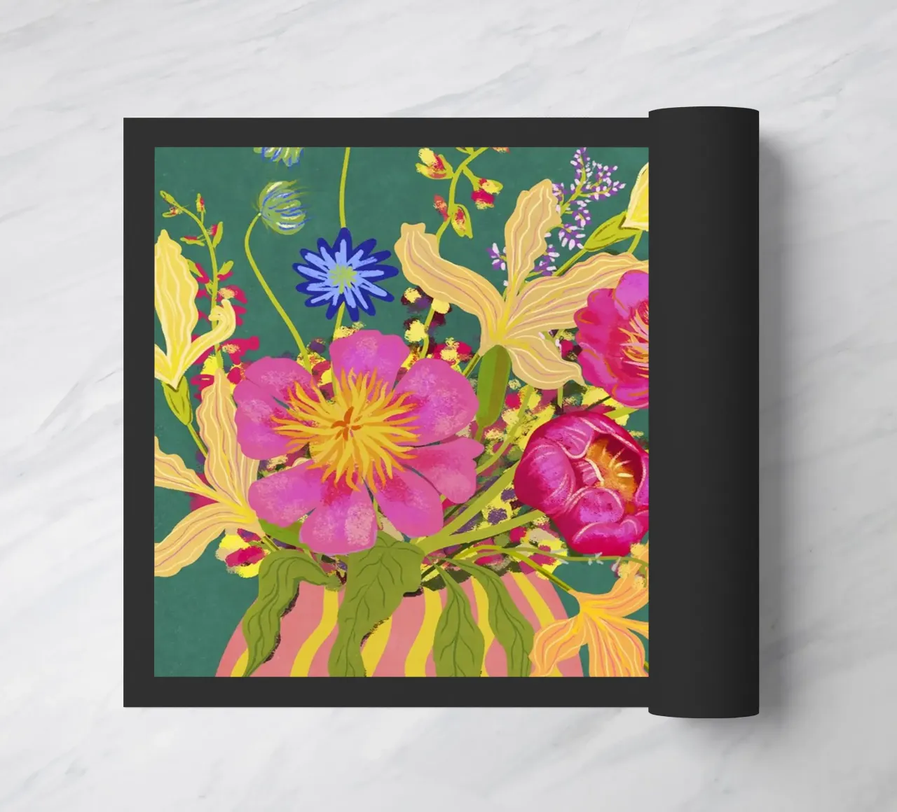 Bouquet di peonie in un vaso a righe zerbino da Illustration Raissa Oltmanns