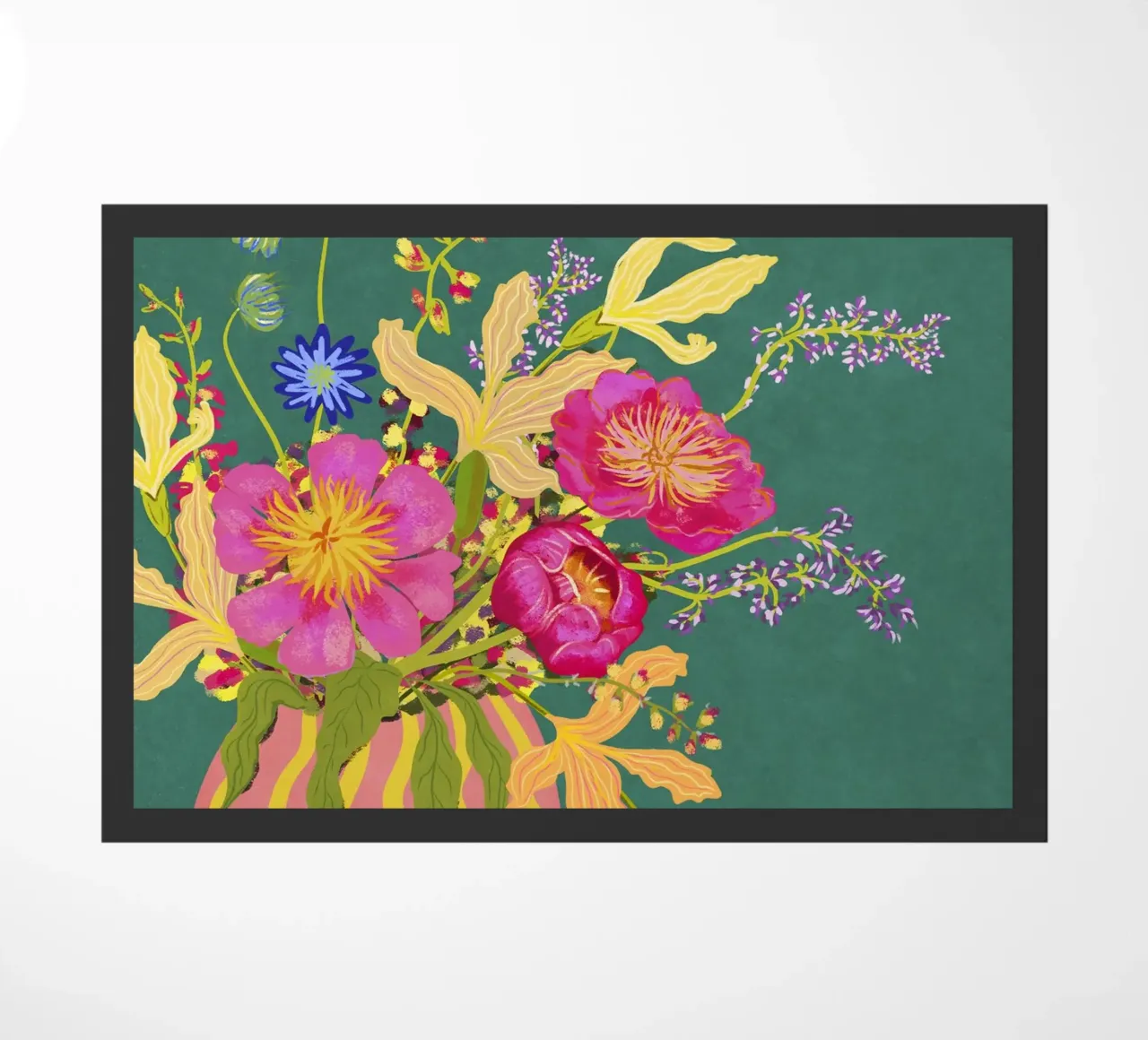 Bouquet di peonie in un vaso a righe zerbino da Illustration Raissa Oltmanns