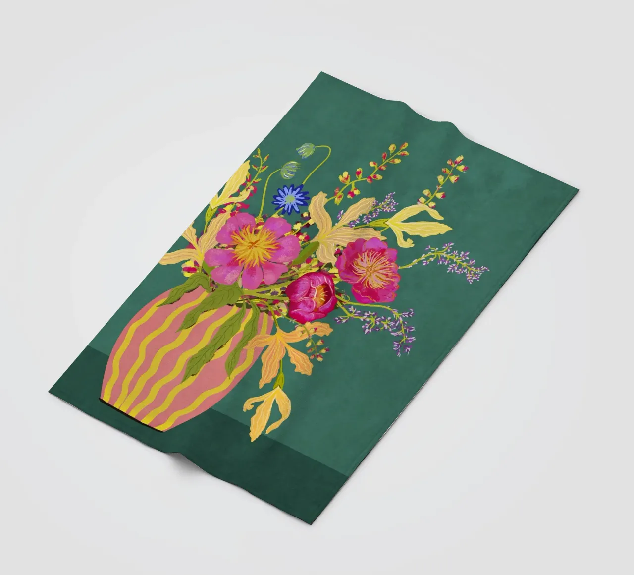 Bouquet di peonie in un vaso a righe coperta in pile da Illustration Raissa Oltmanns