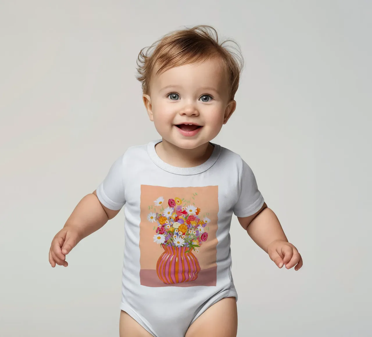 Fiori in vaso a strisce body neonato maniche corte da Illustration Raissa Oltmanns
