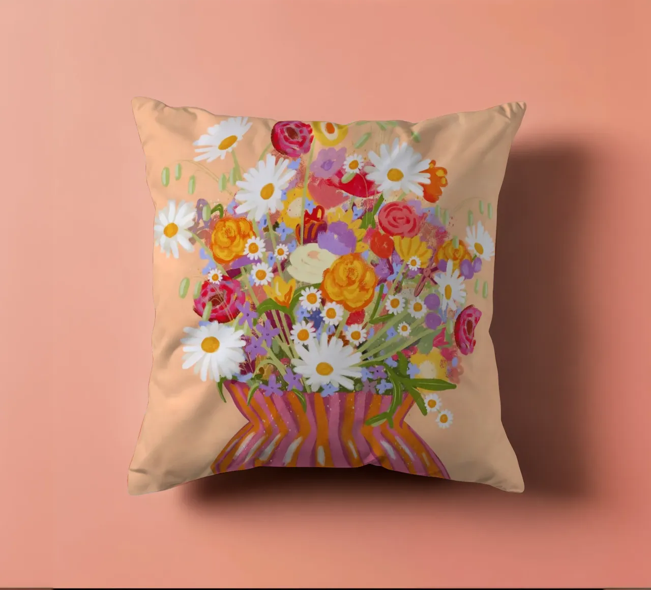 Fiori in vaso a strisce cuscino da Illustration Raissa Oltmanns