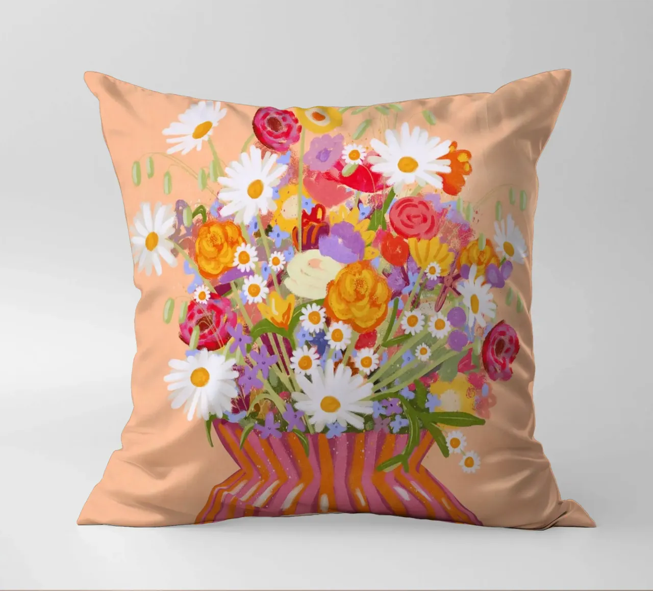 Fiori in vaso a strisce cuscino da Illustration Raissa Oltmanns