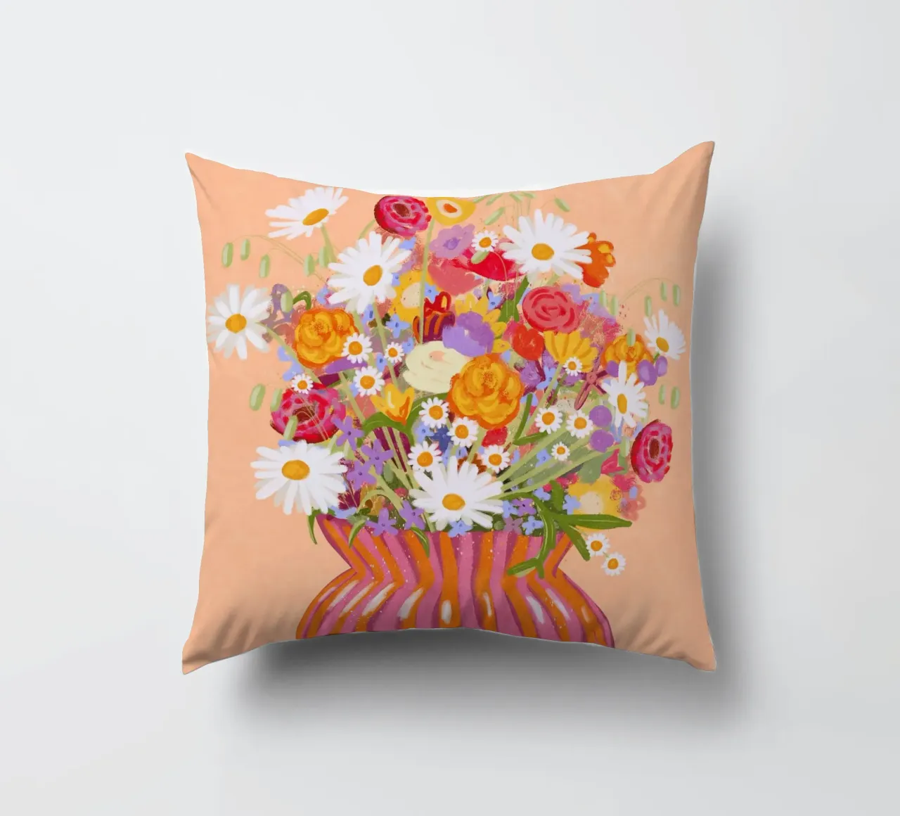 Fiori in vaso a strisce cuscino da Illustration Raissa Oltmanns