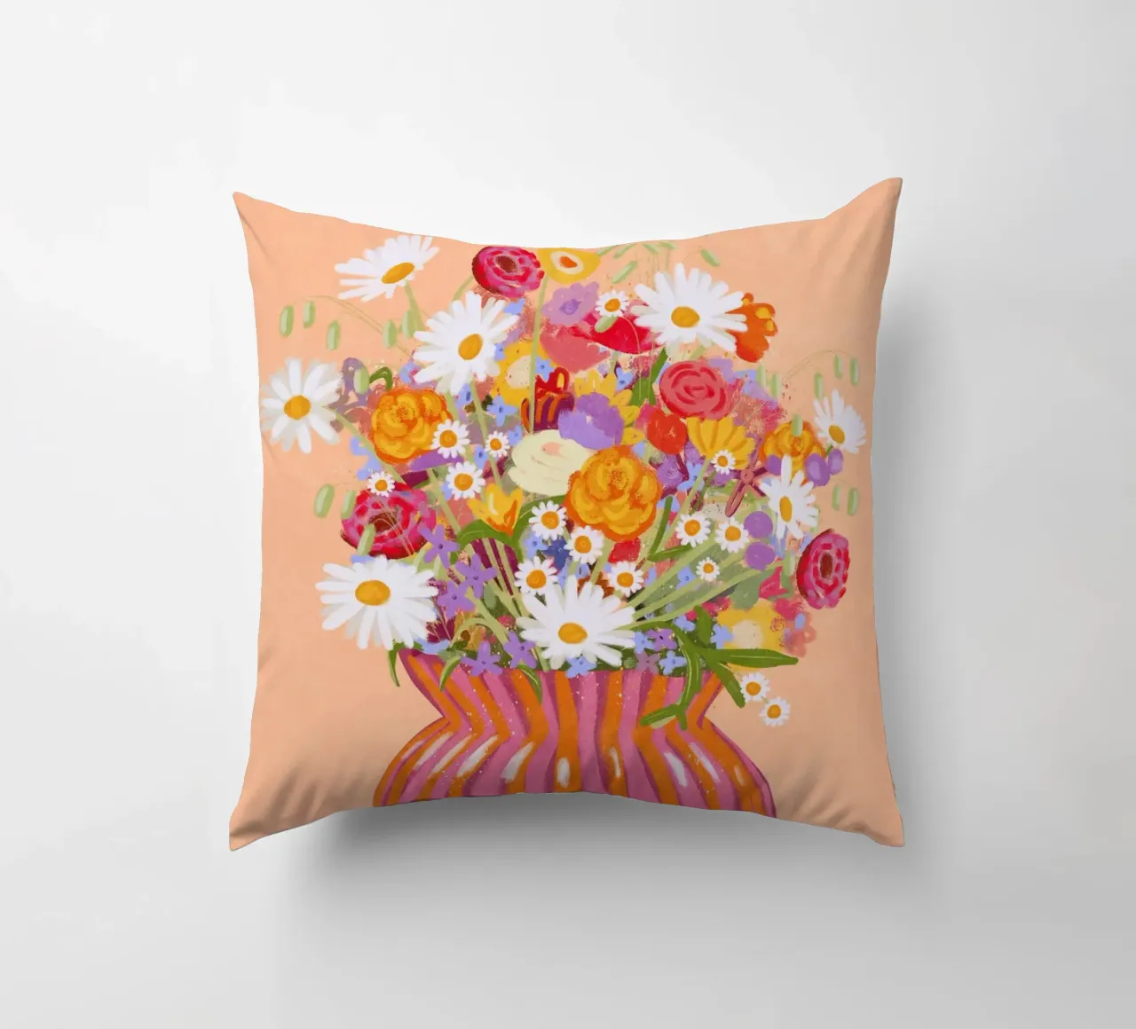 Fiori in vaso a strisce cuscino da Illustration Raissa Oltmanns