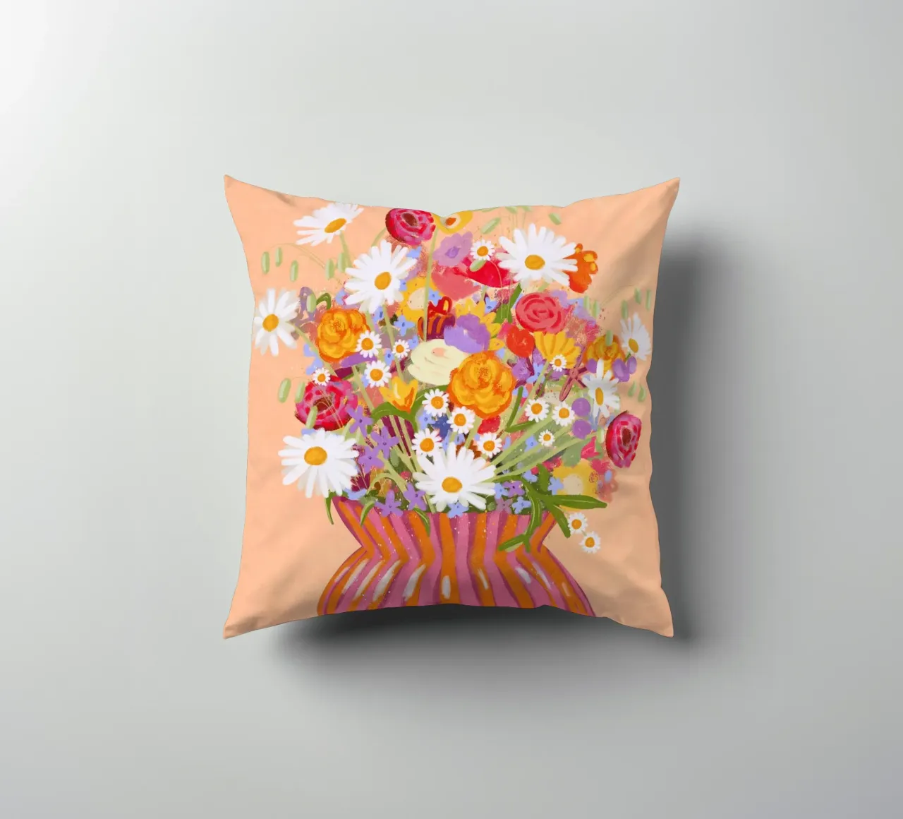 Fiori in vaso a strisce cuscino da Illustration Raissa Oltmanns