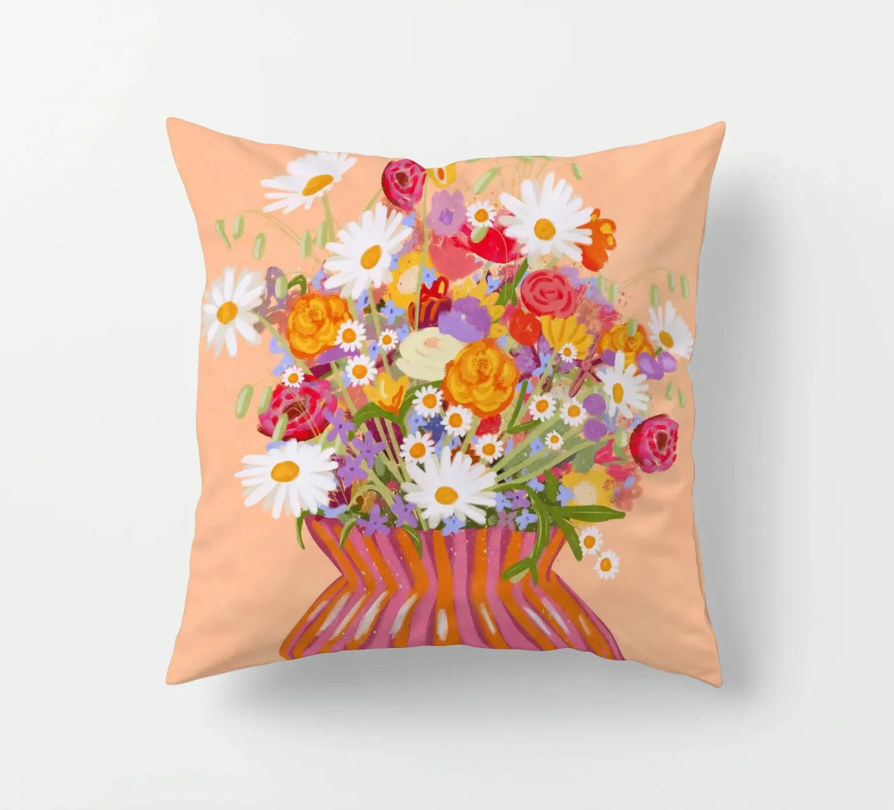 Fiori in vaso a strisce cuscino da Illustration Raissa Oltmanns
