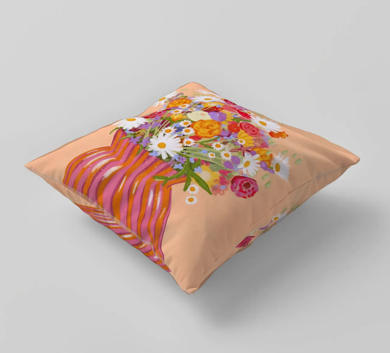 Fiori in vaso a strisce cuscino da Illustration Raissa Oltmanns
