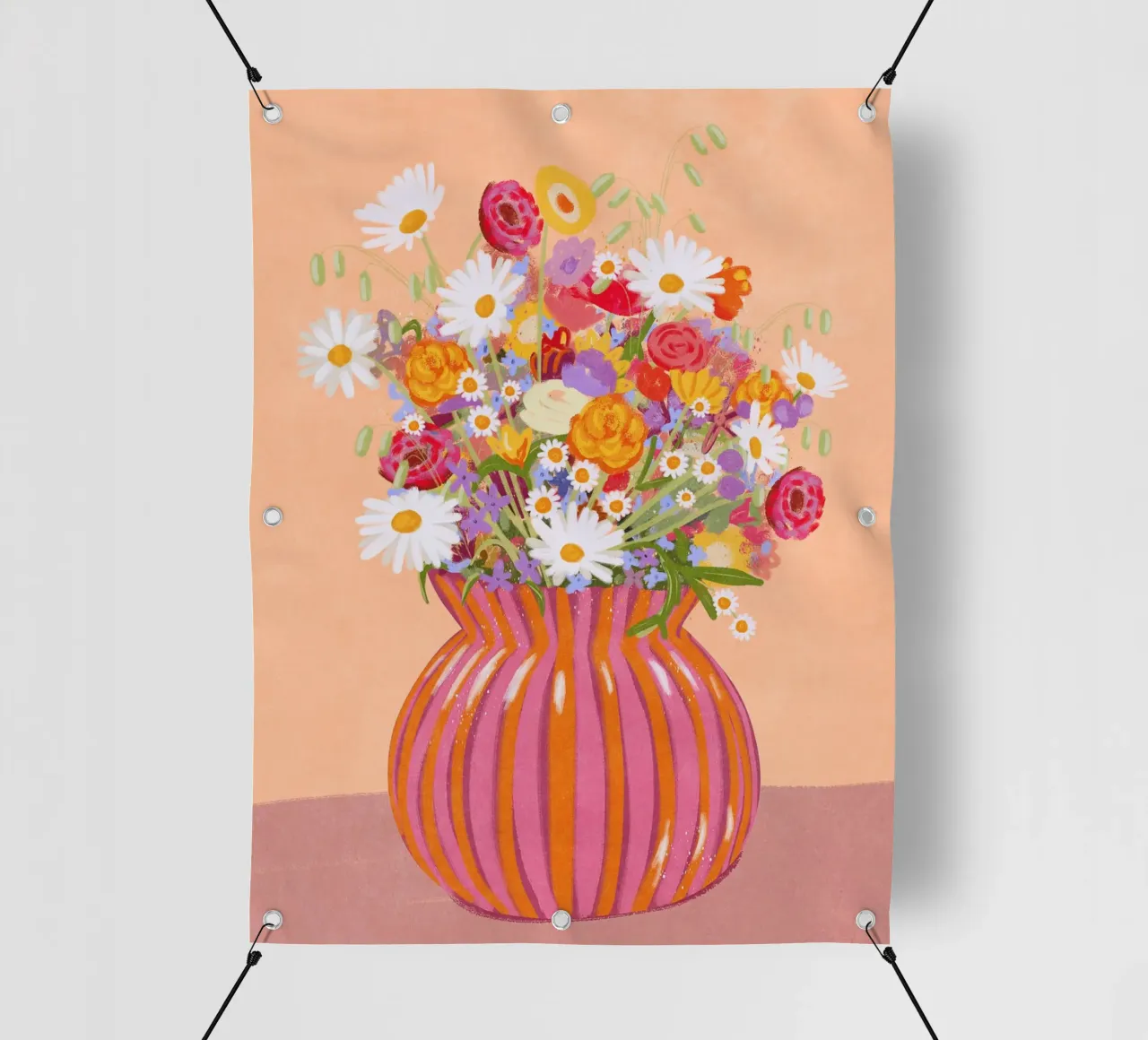 Fiori in vaso a strisce telo in pvc da Illustration Raissa Oltmanns