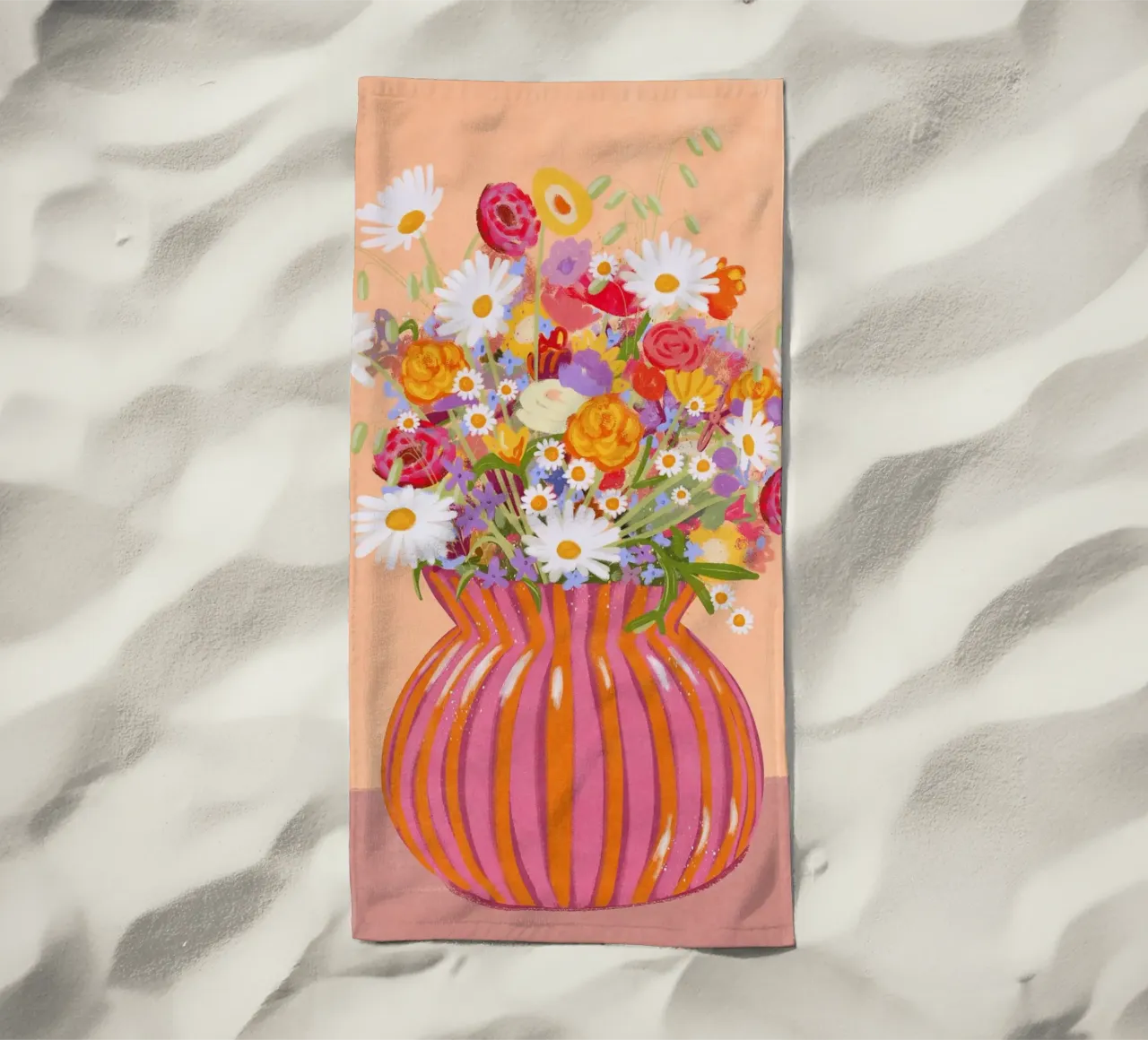 Fiori in vaso a strisce telo mare da Illustration Raissa Oltmanns
