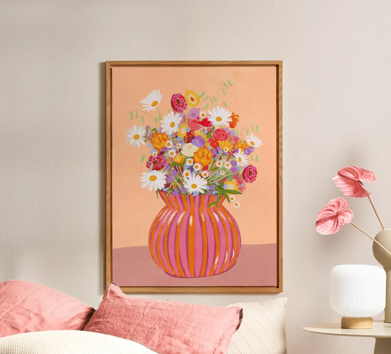 Fiori in vaso a strisce alluminio dibond da Illustration Raissa Oltmanns