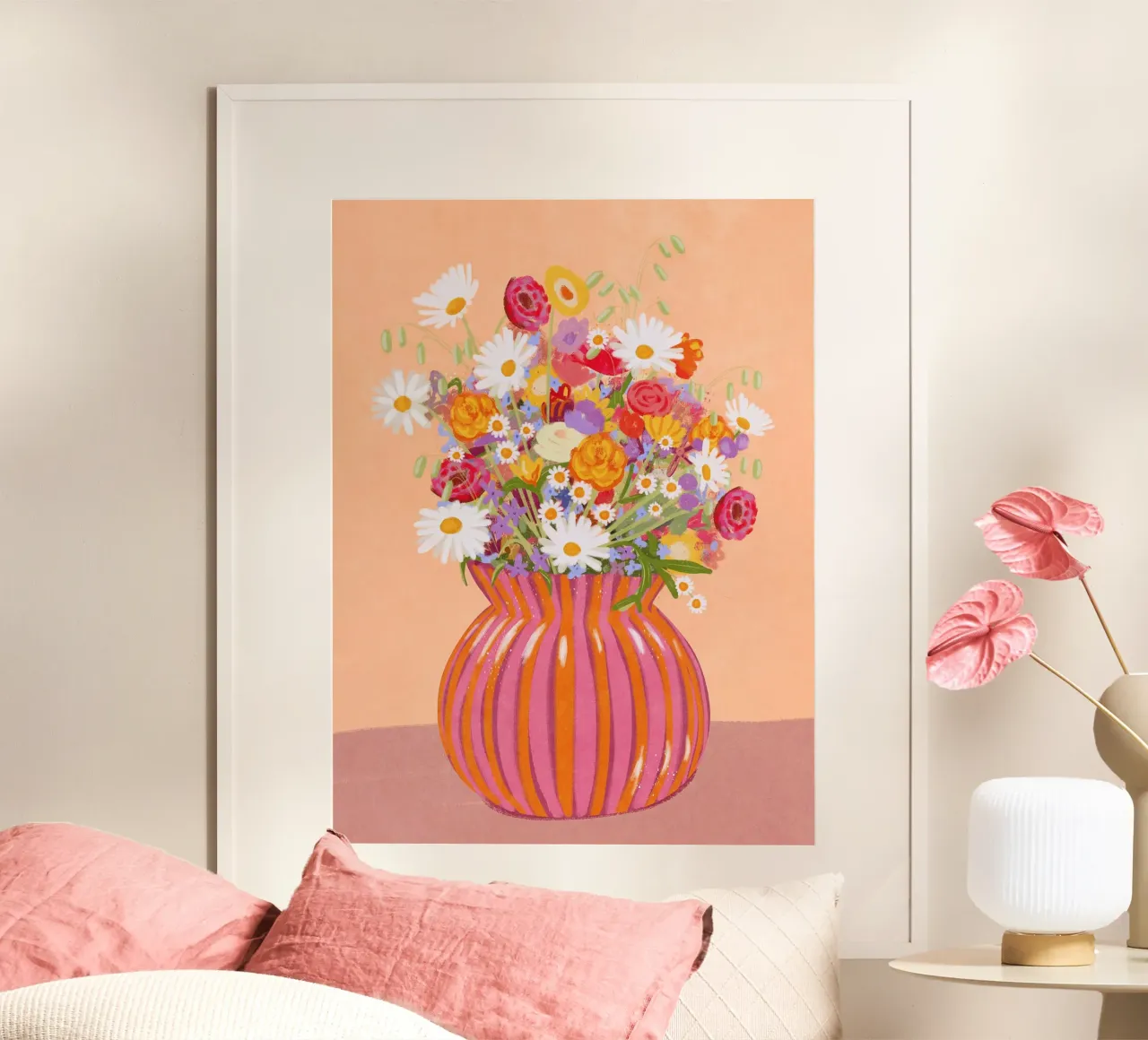 Fiori in vaso a strisce carta hahnemühle da Illustration Raissa Oltmanns