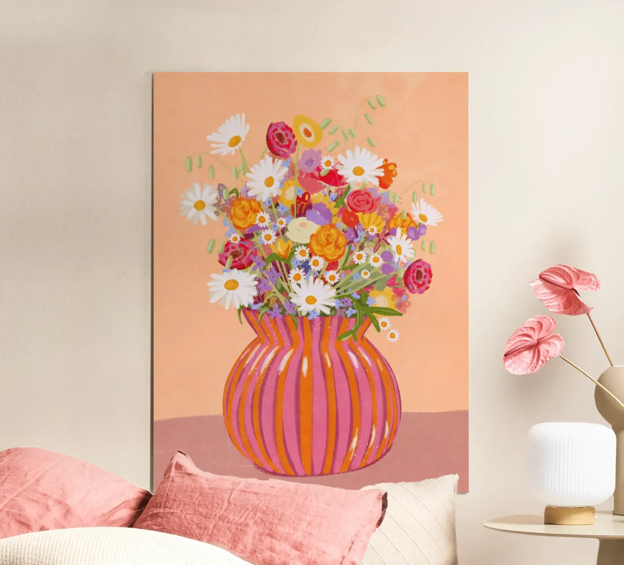 Fiori in vaso a strisce carta hahnemühle da Illustration Raissa Oltmanns