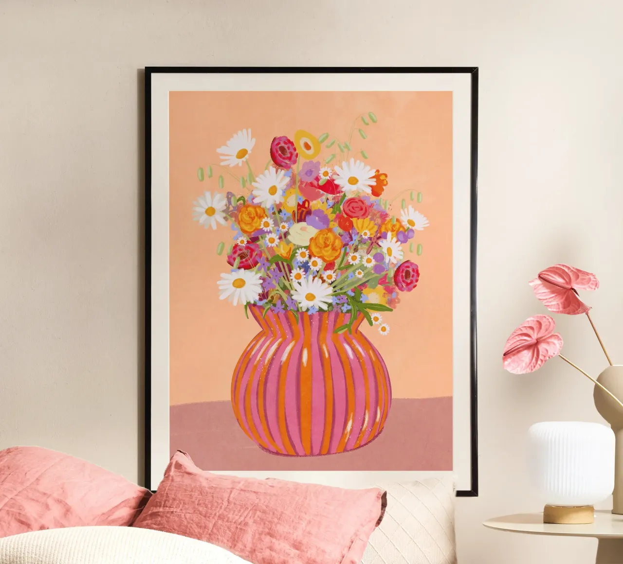 Fiori in vaso a strisce carta hahnemühle da Illustration Raissa Oltmanns