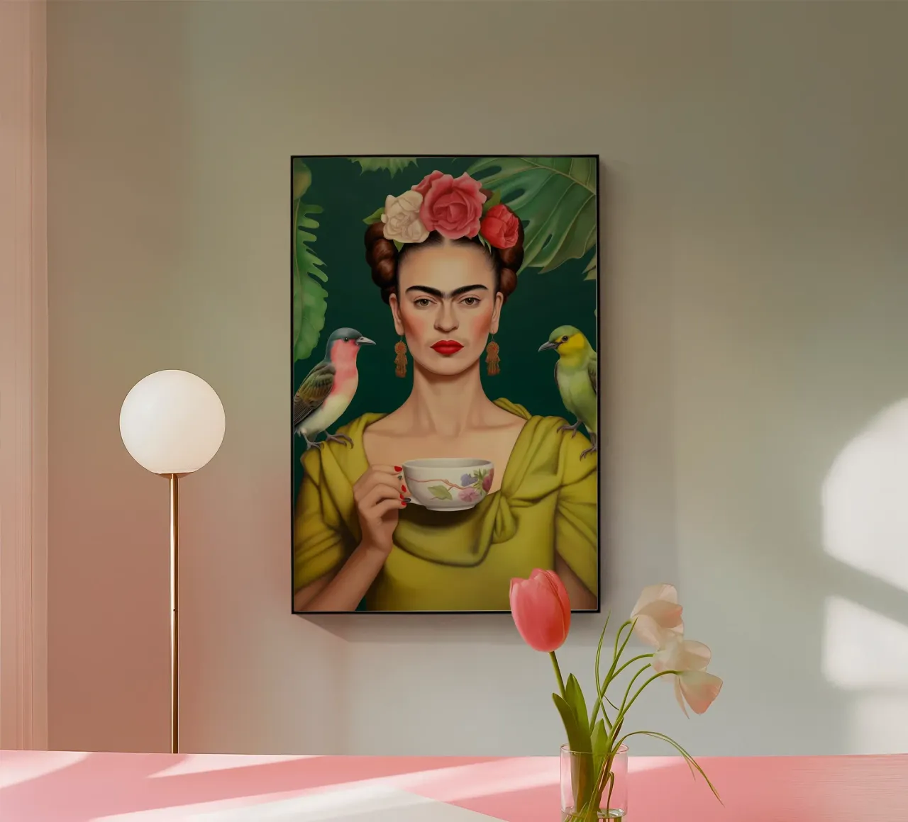 Frida drinking tea acrylic glass by Carinaprint