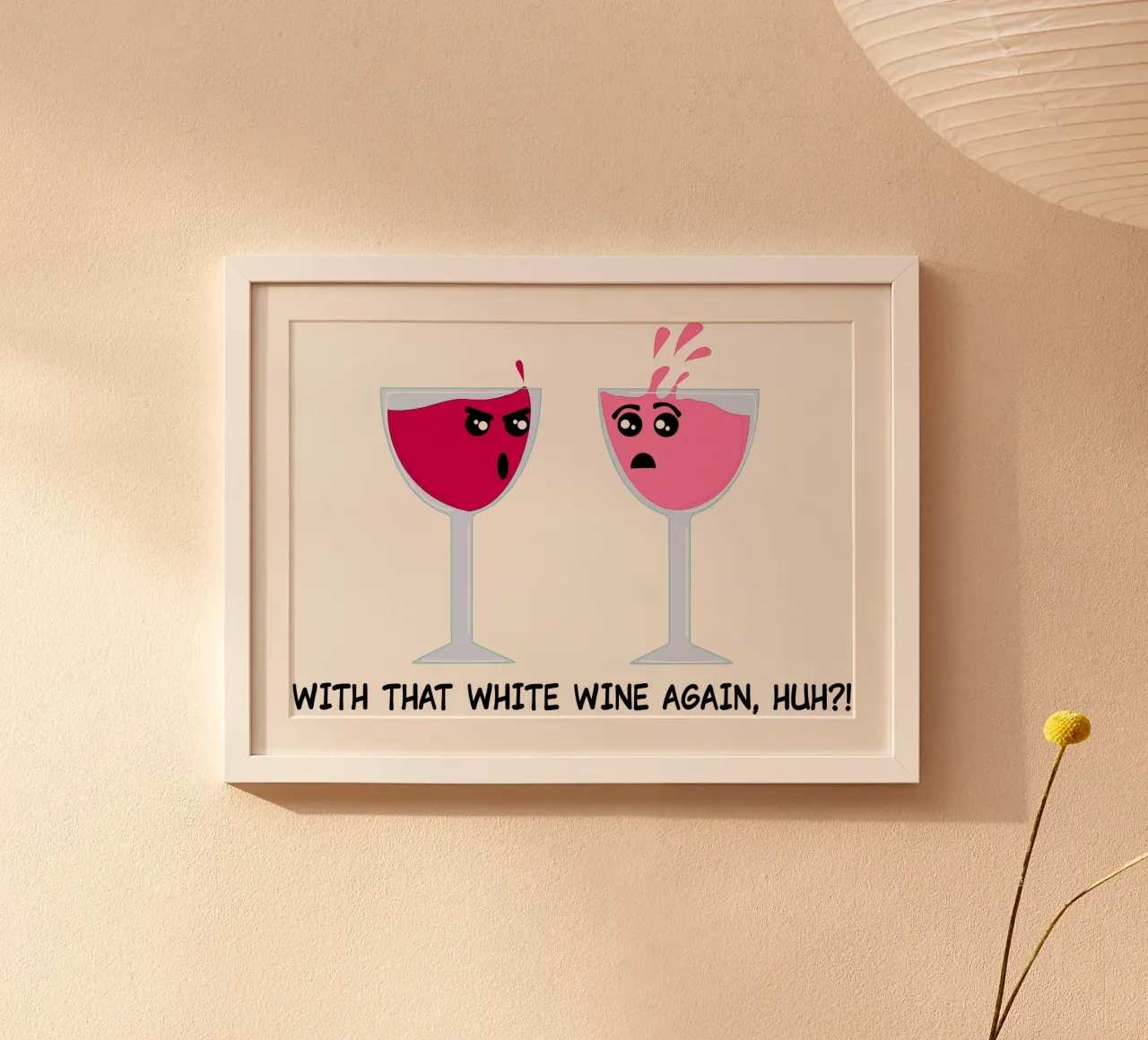 Dessin humoristique sur le vin poster avec cadre en bois de sillyindustries