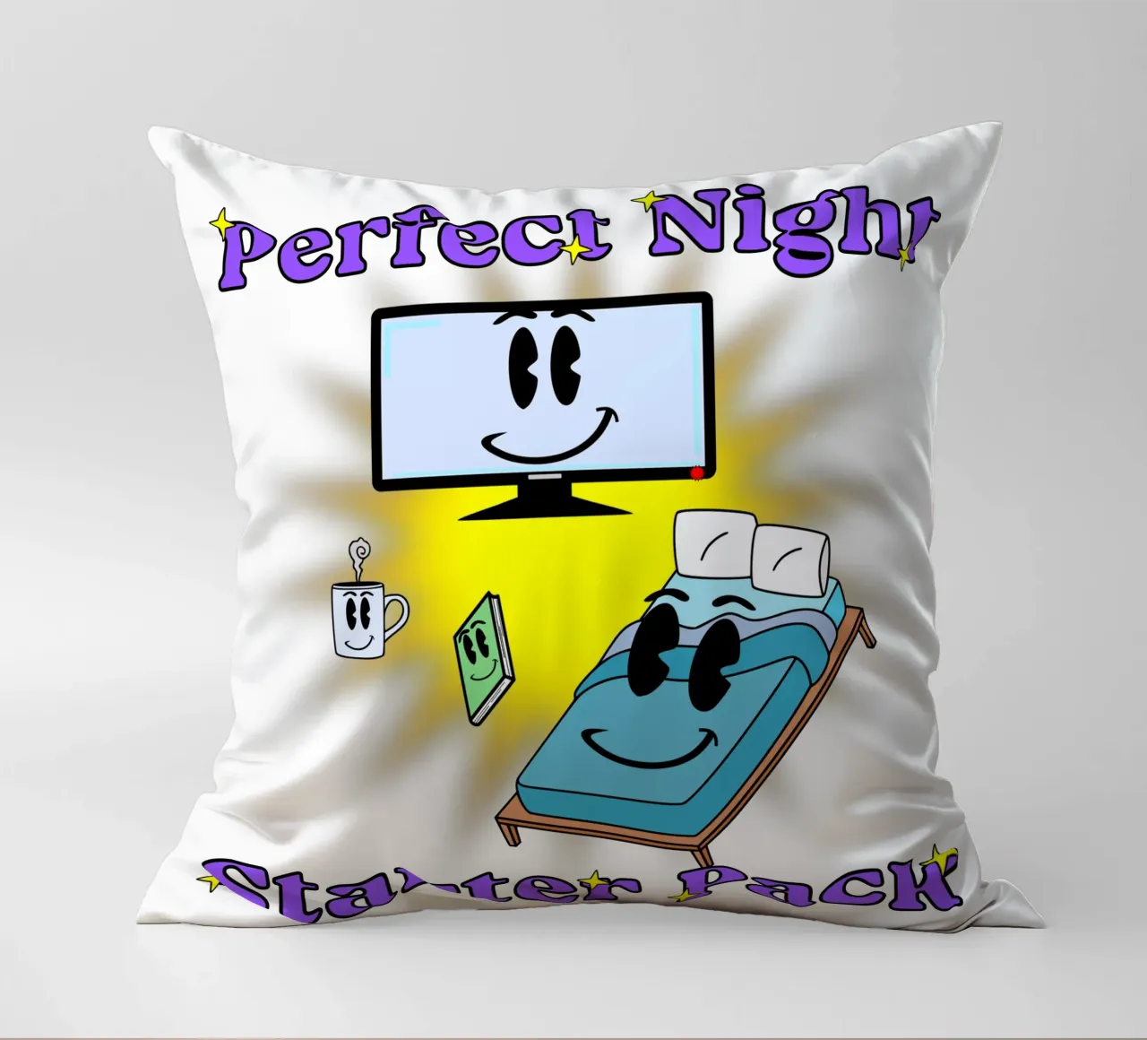 Notte perfetta Accogliente in casa Cartone animato cuscino da sillyindustries