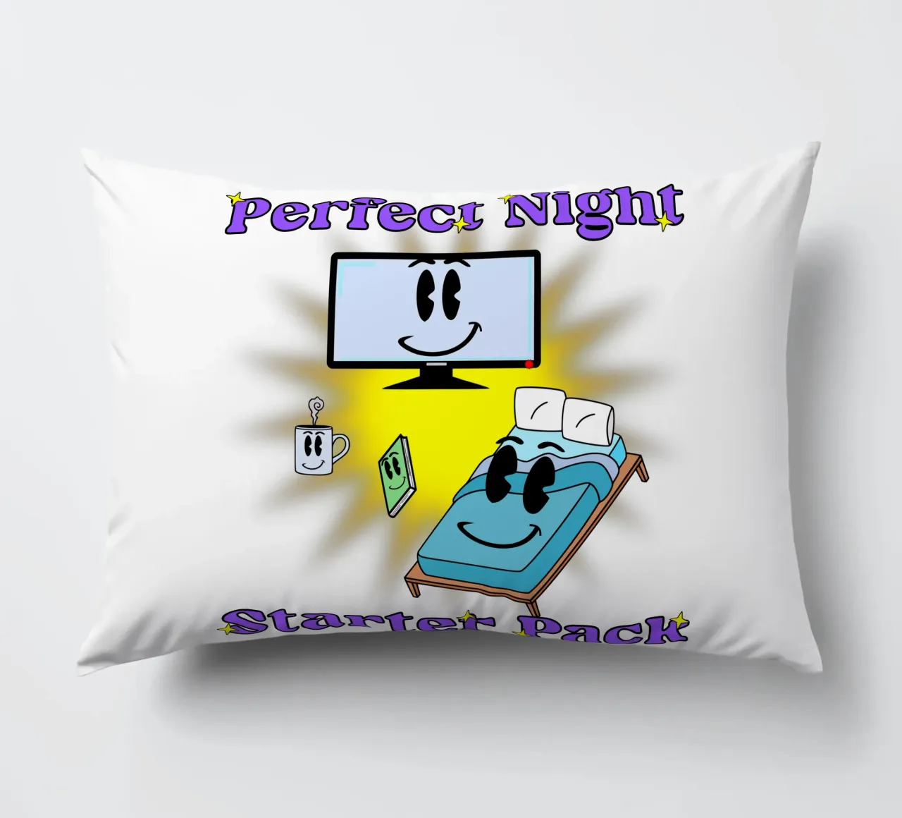 Notte perfetta Accogliente in casa Cartone animato cuscino da sillyindustries