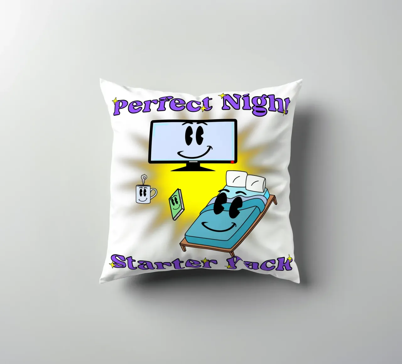 Notte perfetta Accogliente in casa Cartone animato cuscino da sillyindustries