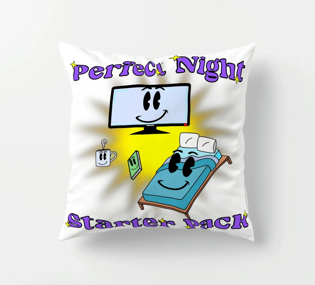 Notte perfetta Accogliente in casa Cartone animato cuscino da sillyindustries