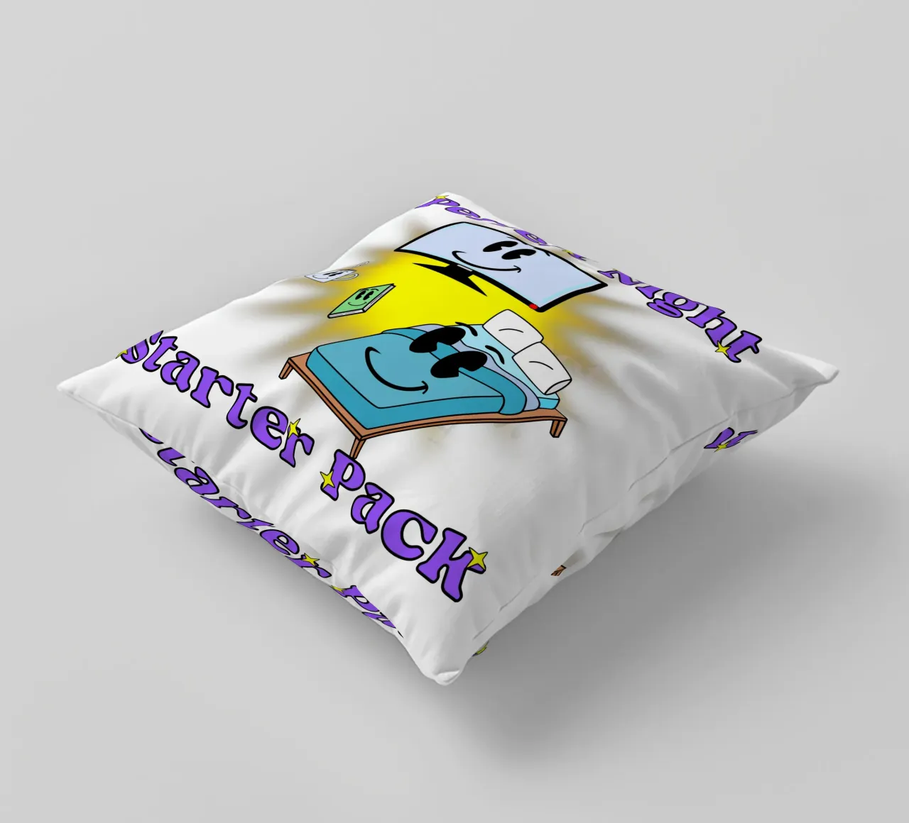Notte perfetta Accogliente in casa Cartone animato cuscino da sillyindustries
