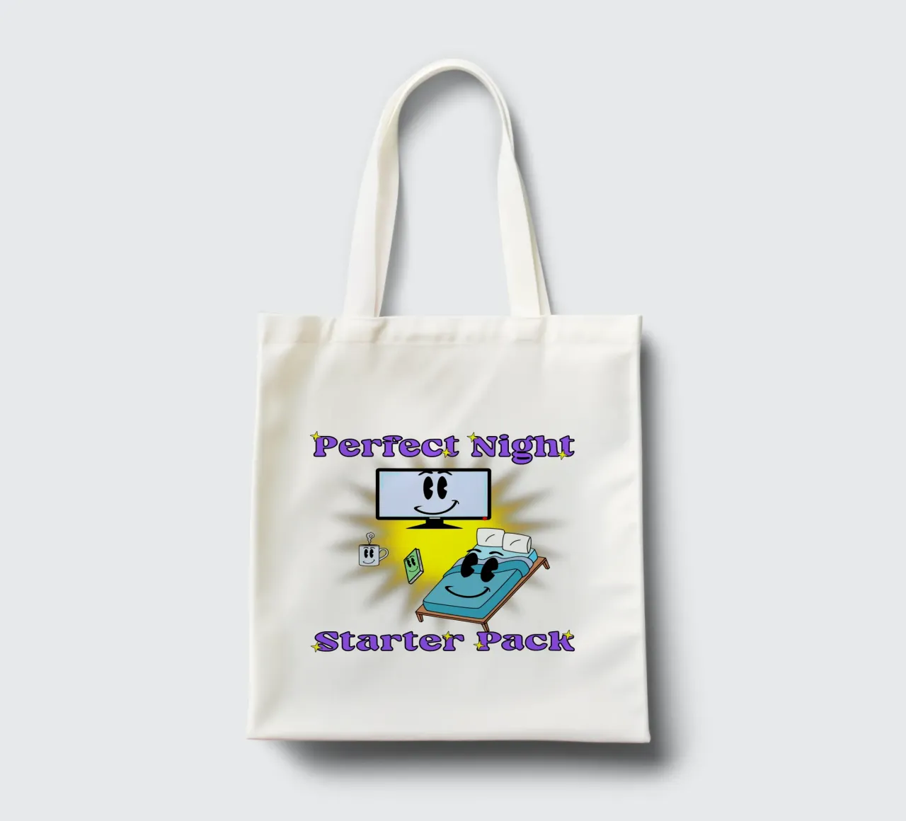 Notte perfetta Accogliente in casa Cartone animato borsa in juta da sillyindustries