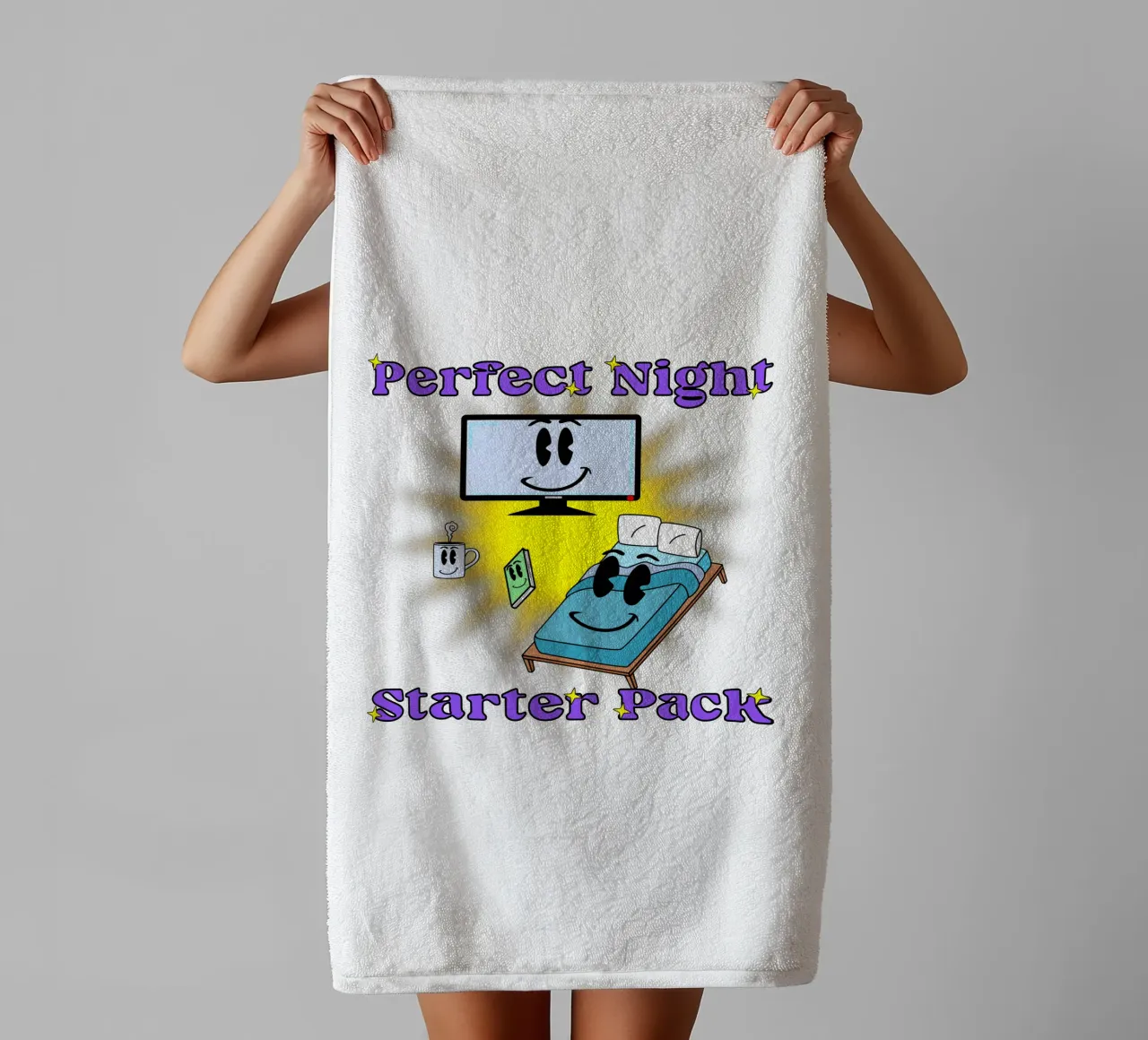 Notte perfetta Accogliente in casa Cartone animato asciugamano da bagno da sillyindustries
