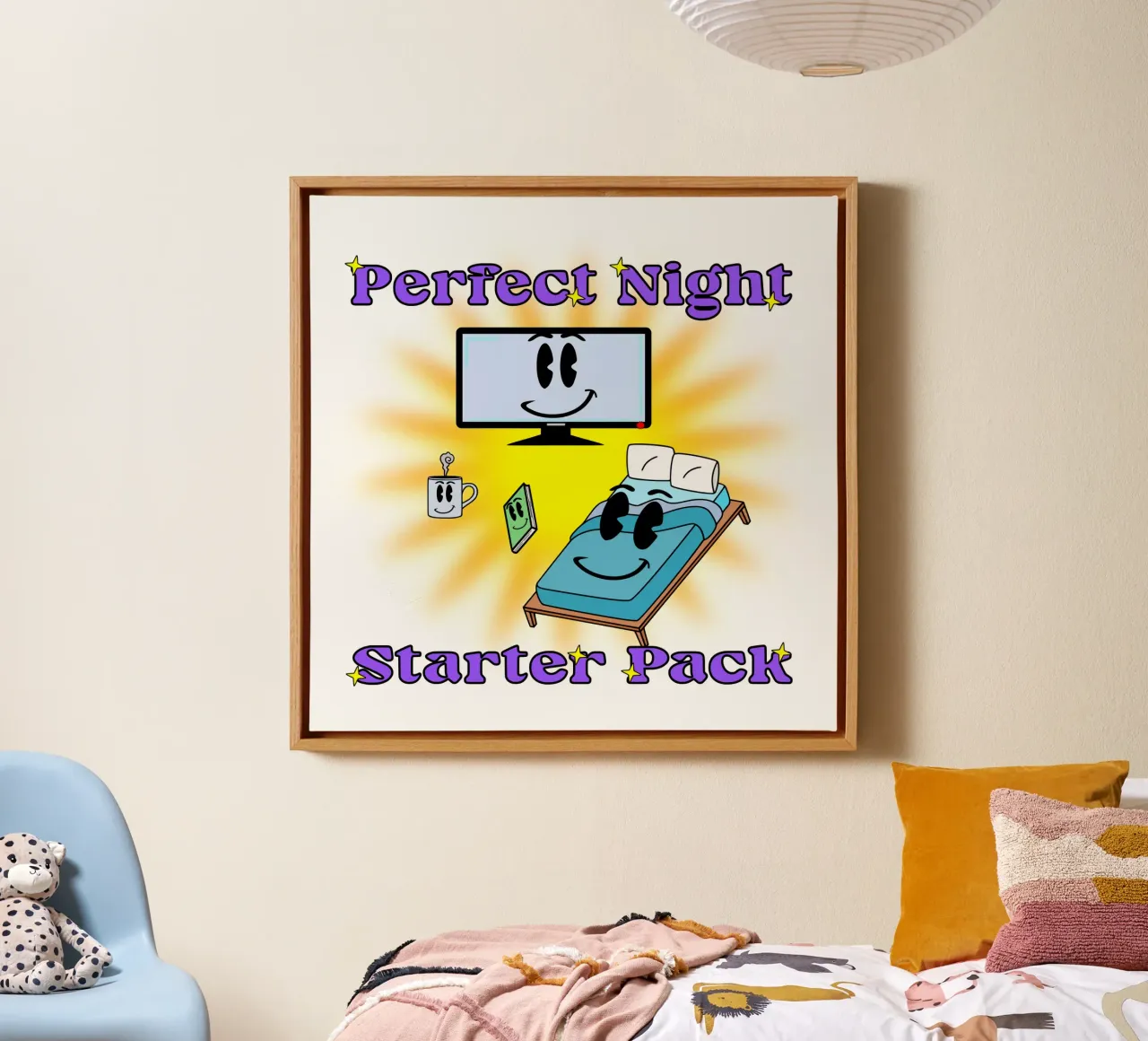 Notte perfetta Accogliente in casa Cartone animato tela da sillyindustries