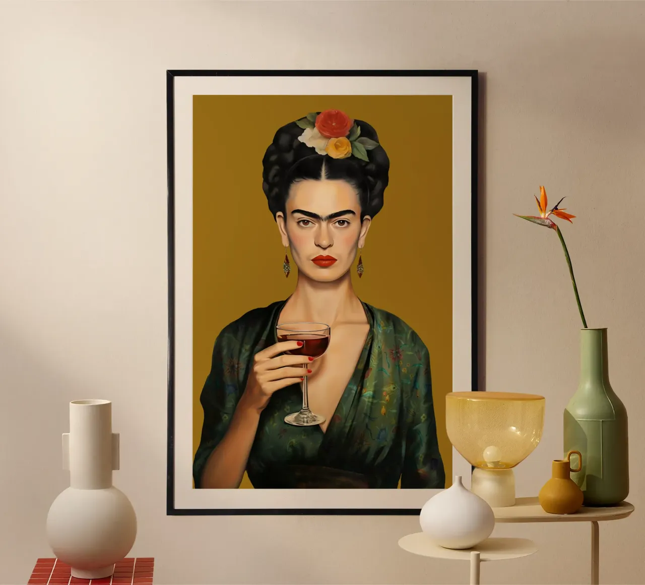 Frida Rotwein Liebe Poster von Carinaprint