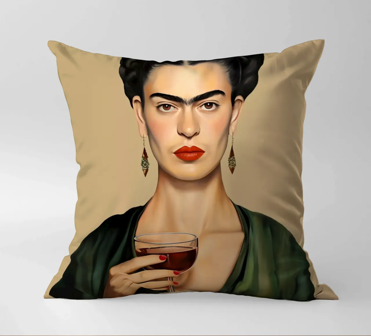 Frida con bicchiere di vino cuscino da Carinaprint
