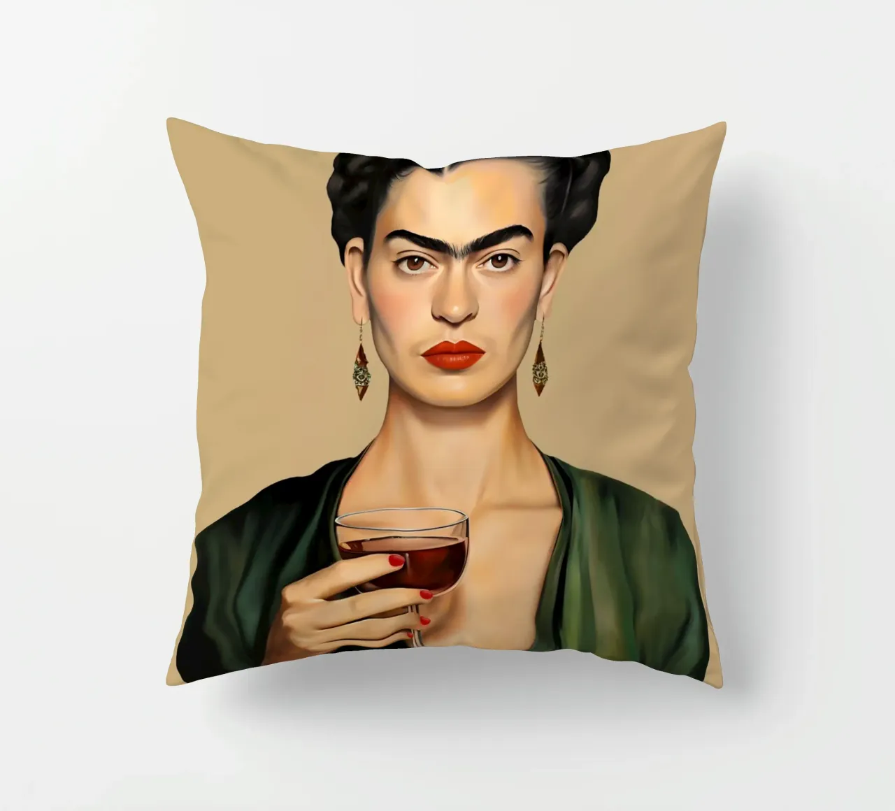 Frida con bicchiere di vino cuscino da Carinaprint