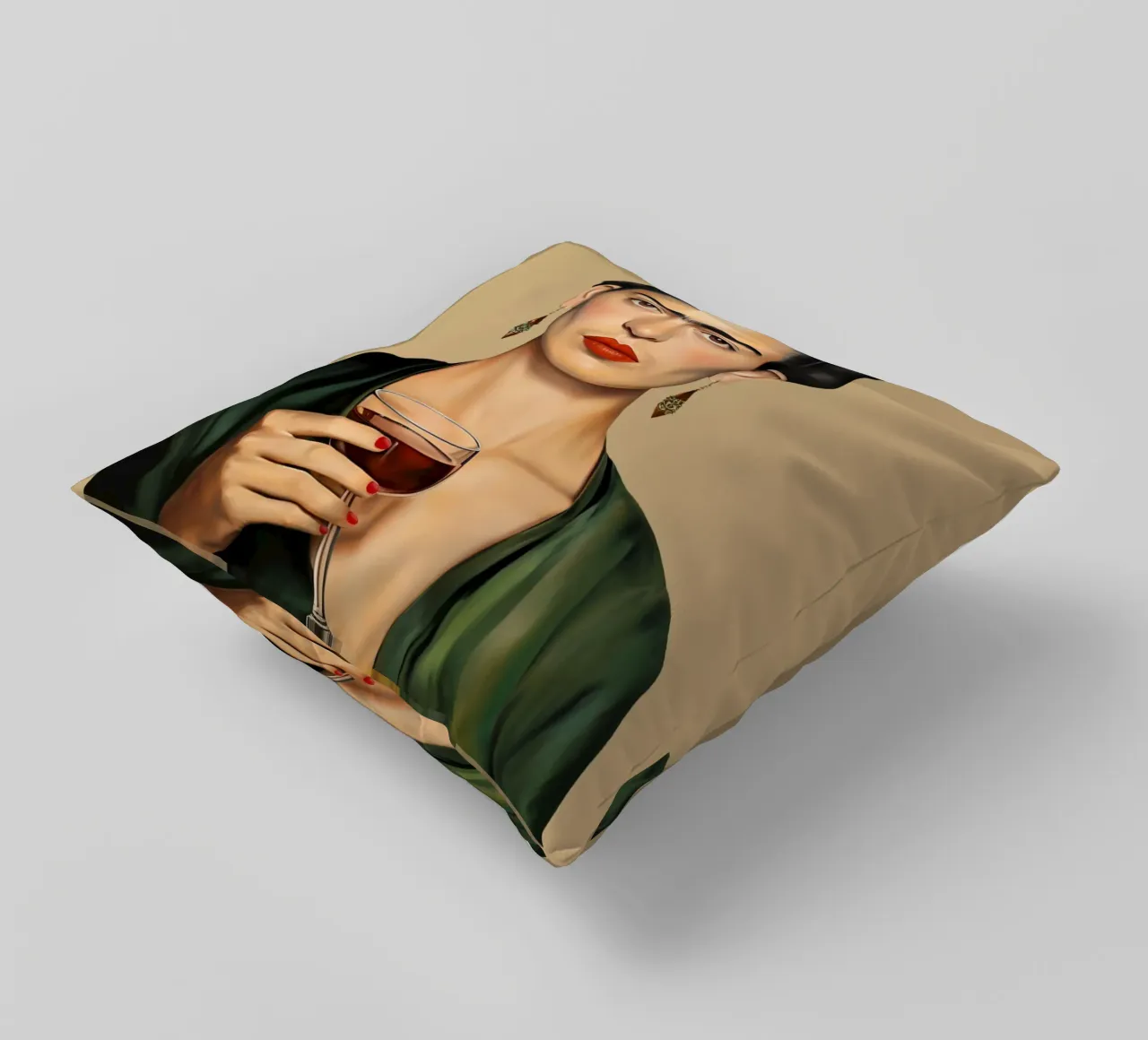 Frida con bicchiere di vino cuscino da Carinaprint