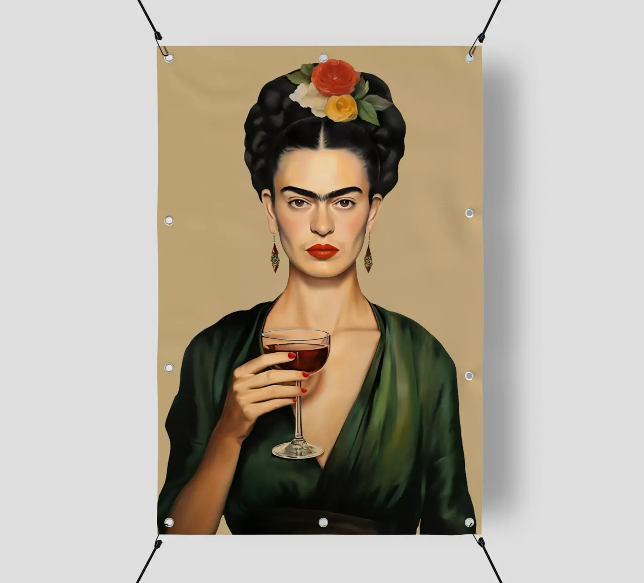 Frida con bicchiere di vino telo in pvc da Carinaprint