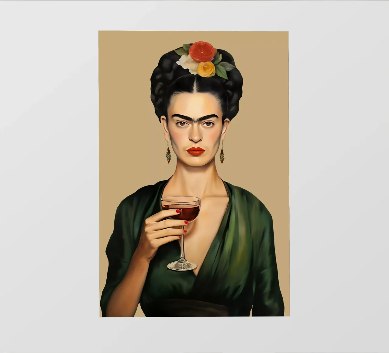 Frida con bicchiere di vino telo in pvc da Carinaprint