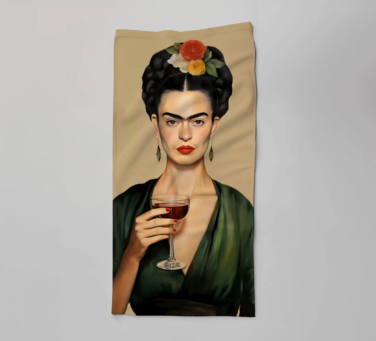 Frida con bicchiere di vino asciugamano da bagno da Carinaprint