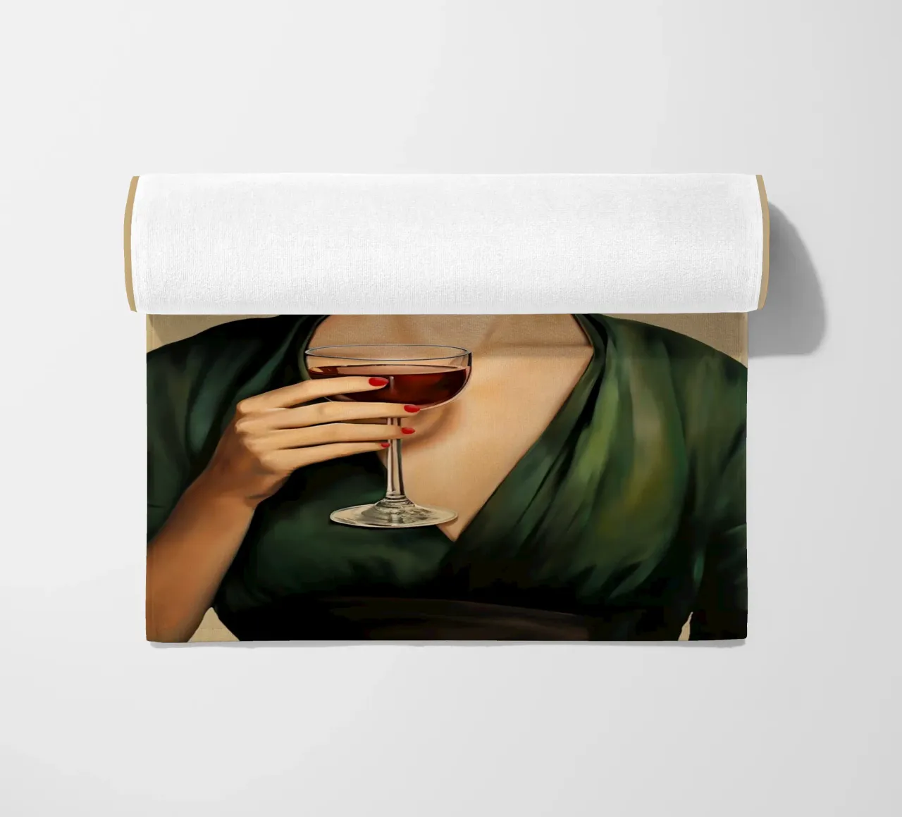 Frida con bicchiere di vino telo mare da Carinaprint