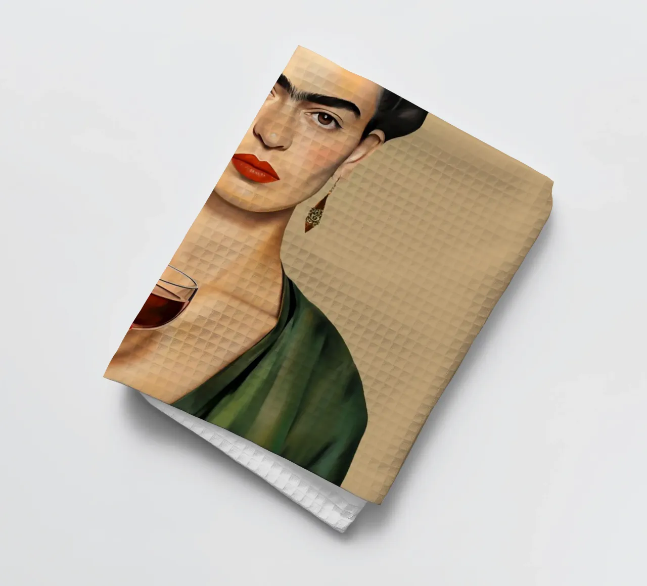 Frida con bicchiere di vino canovaccio da cucina da Carinaprint