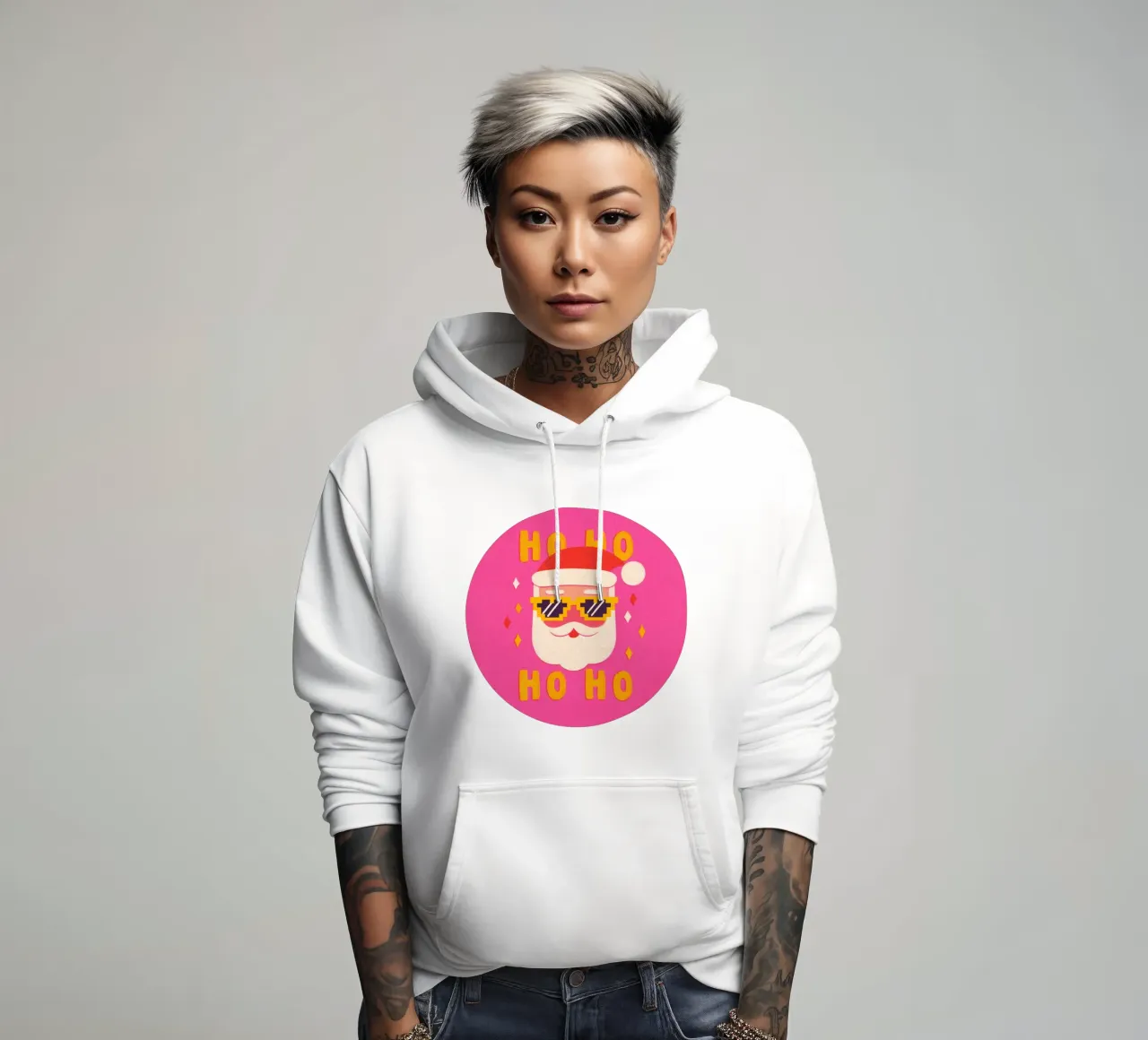 Babbo Natale in stile pixel rosa felpa con cappuccio da Carinaprint