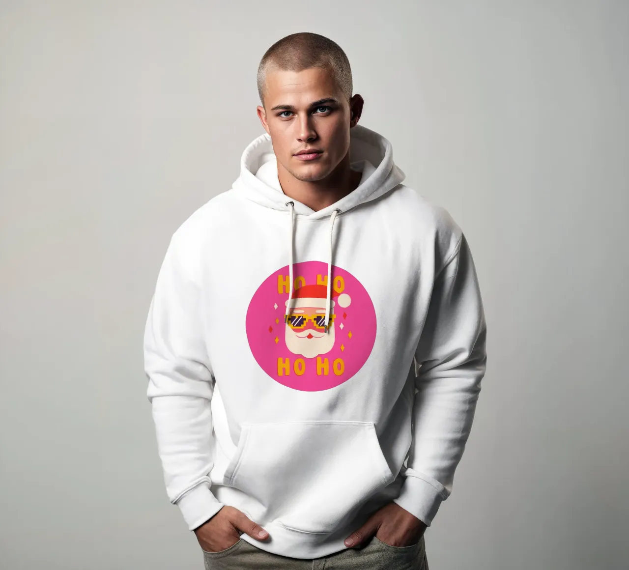 Babbo Natale in stile pixel rosa felpa con cappuccio da Carinaprint