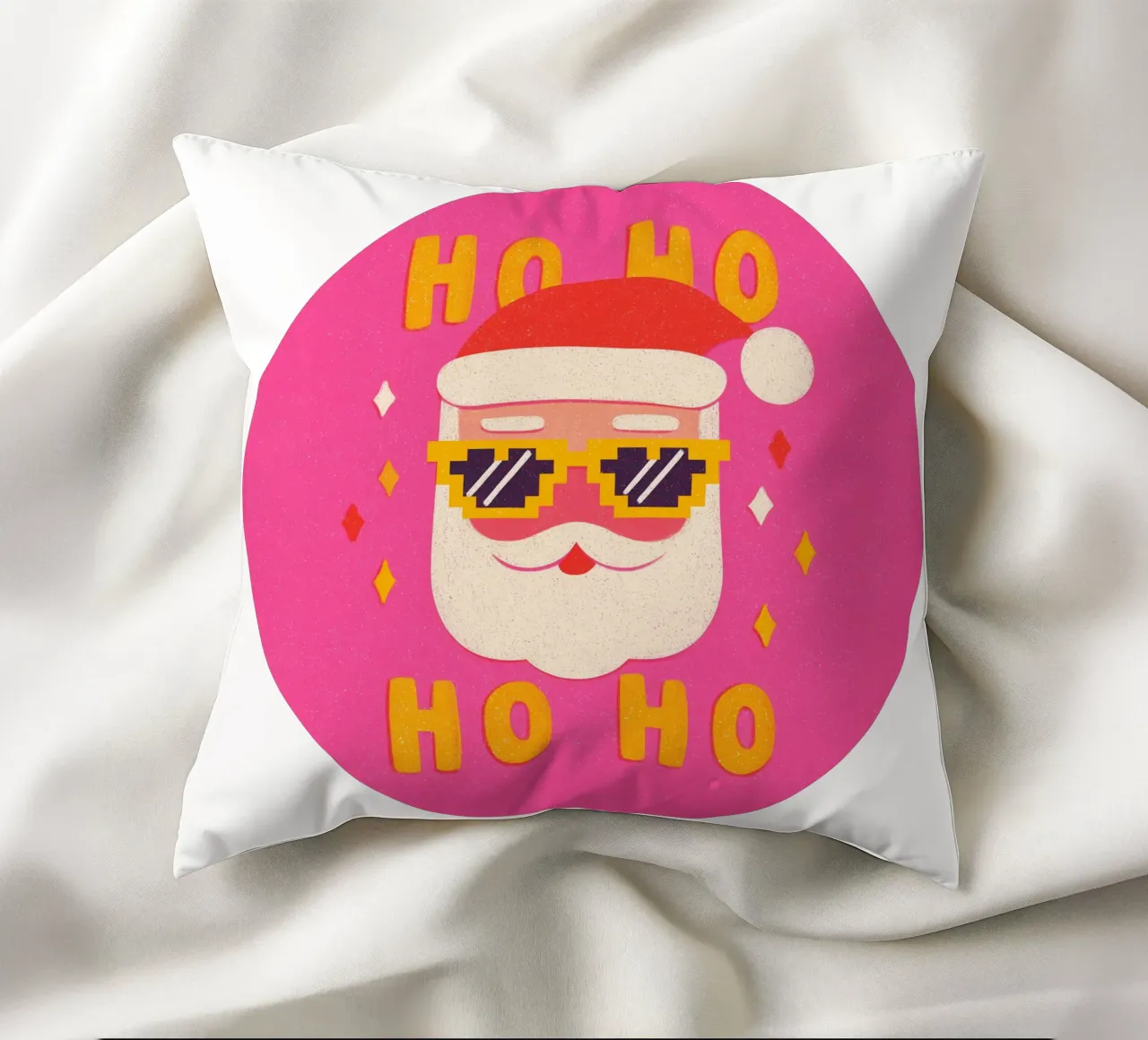 Babbo Natale in stile pixel rosa cuscino da Carinaprint