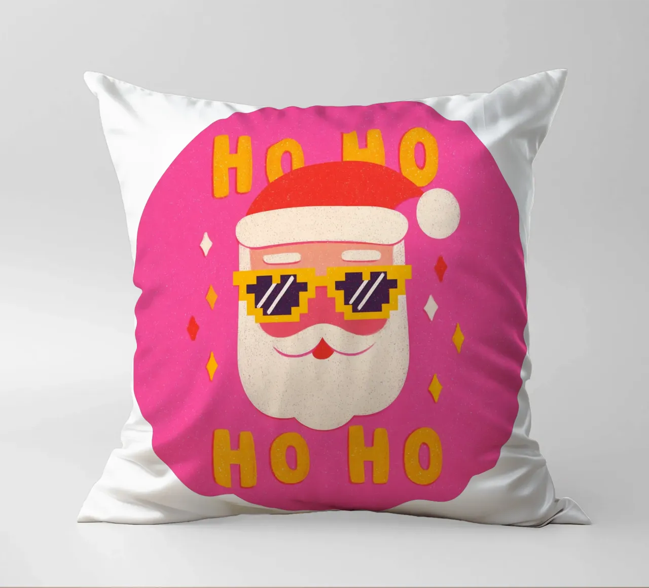 Babbo Natale in stile pixel rosa cuscino da Carinaprint