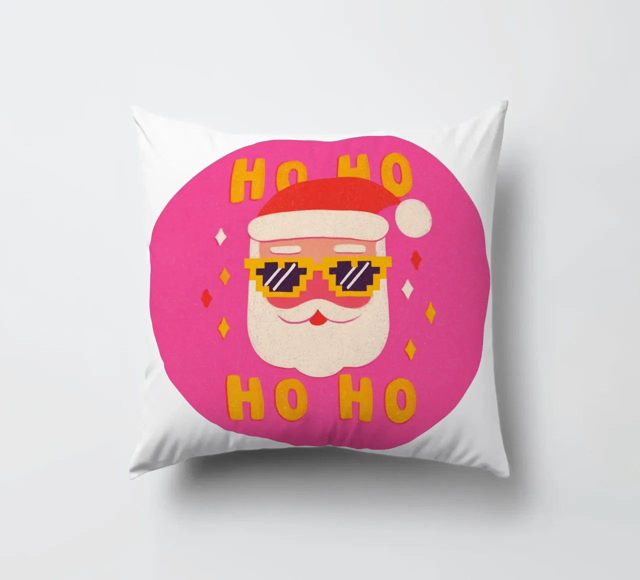Babbo Natale in stile pixel rosa cuscino da Carinaprint