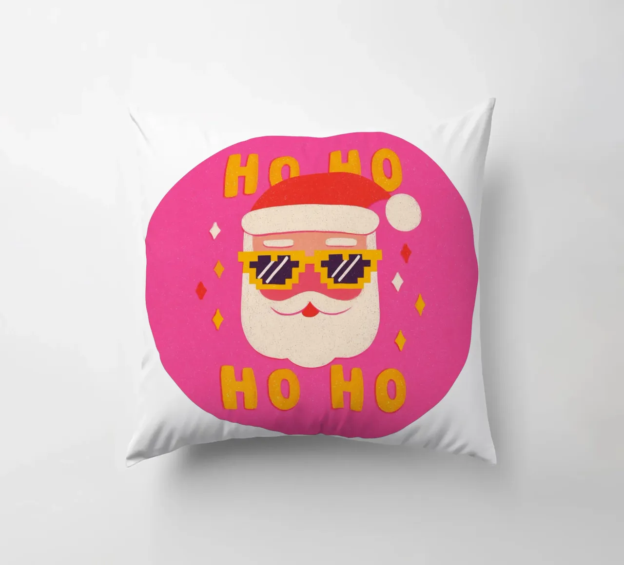 Babbo Natale in stile pixel rosa cuscino da Carinaprint