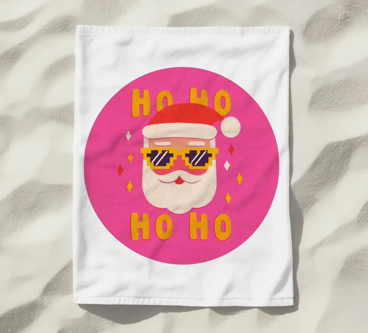 Babbo Natale in stile pixel rosa telo mare da Carinaprint