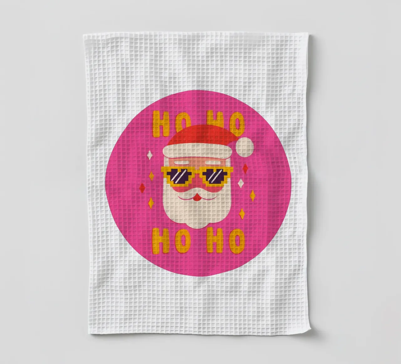 Babbo Natale in stile pixel rosa canovaccio da cucina da Carinaprint